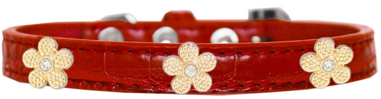 Gold Flower Widget Croc Dog Collar Red Size 14